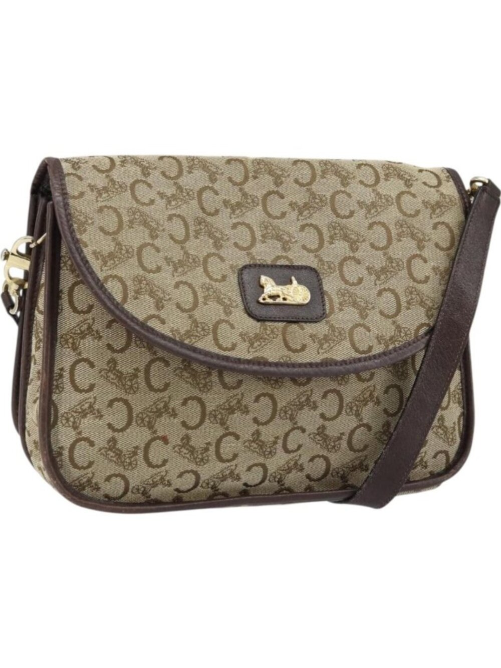 CELINE C Sulky Shoulder Bag Canvas Beige Gold